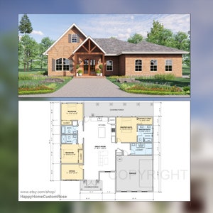 Brick Lane Farmstead Modern House Open Plan Design 55 x 46 - 3 Bed 3 Bath -  Drawings Blueprints