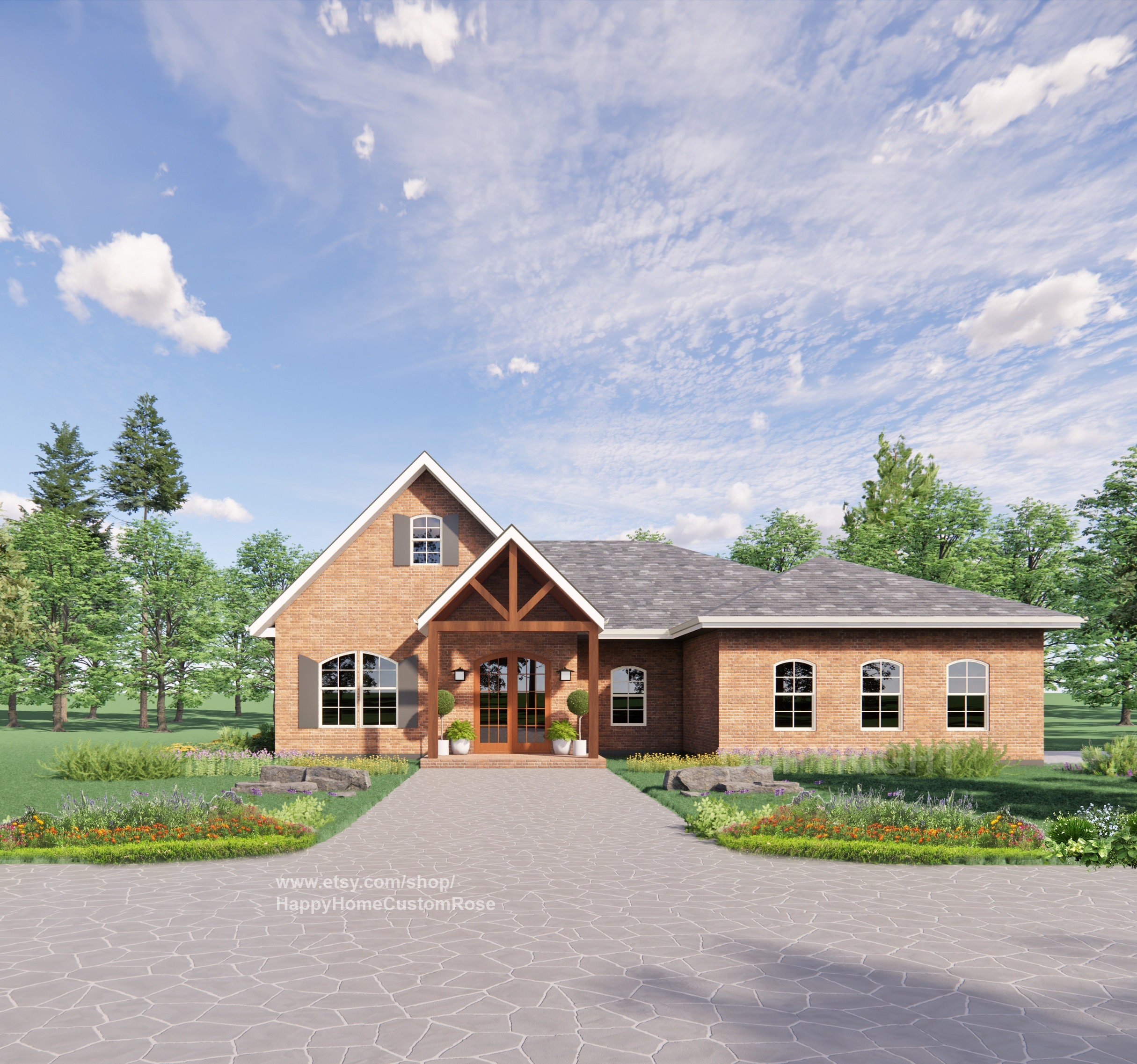 Brick Lane Farmstead Modern House Open Plan Design 55 x 46 - 3 Bed 3 Bath -  Drawings Blueprints