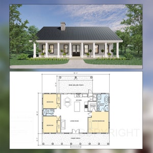 Cedar Ridge Custom House Design - Modern Ranch Farmhouse 1500 Square Feet - Drawings Blueprints