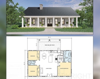 Cedar Ridge Custom House Design - Modern Ranch Farmhouse 1500 Square Feet - Drawings Blueprints