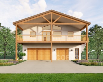 Big Sky Barndominium House Plan Design - 2 Bed 2 Bath 2400 sq ft - 3 Garage - EXPANSIVE DECK - Drawings Blueprints