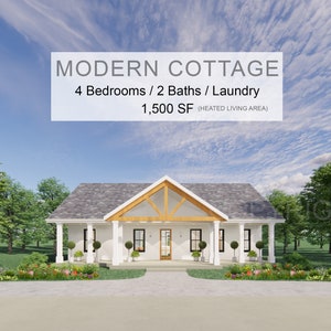 Redwood Terrace Custom House Plans and Blueprints - Spacious 4 Bed 2 Bath - 50&#39;x30&#39; - 1500 Square Feet - Drawings Blueprints - Wood Truss