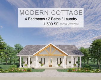 Redwood Terrace Custom House Plans and Blueprints - Spacious 4 Bed 2 Bath - 50'x30' - 1500 Square Feet - Drawings Blueprints - Wood Truss