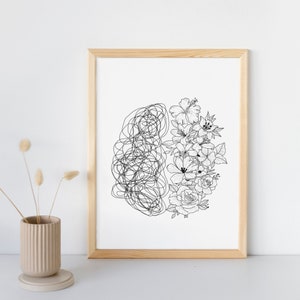 Psychology Brain Art Print| CBT, Anxiety, Trauma and Depression Therapy Git, Mental Health Art, Psychologist Office, Counseling gift