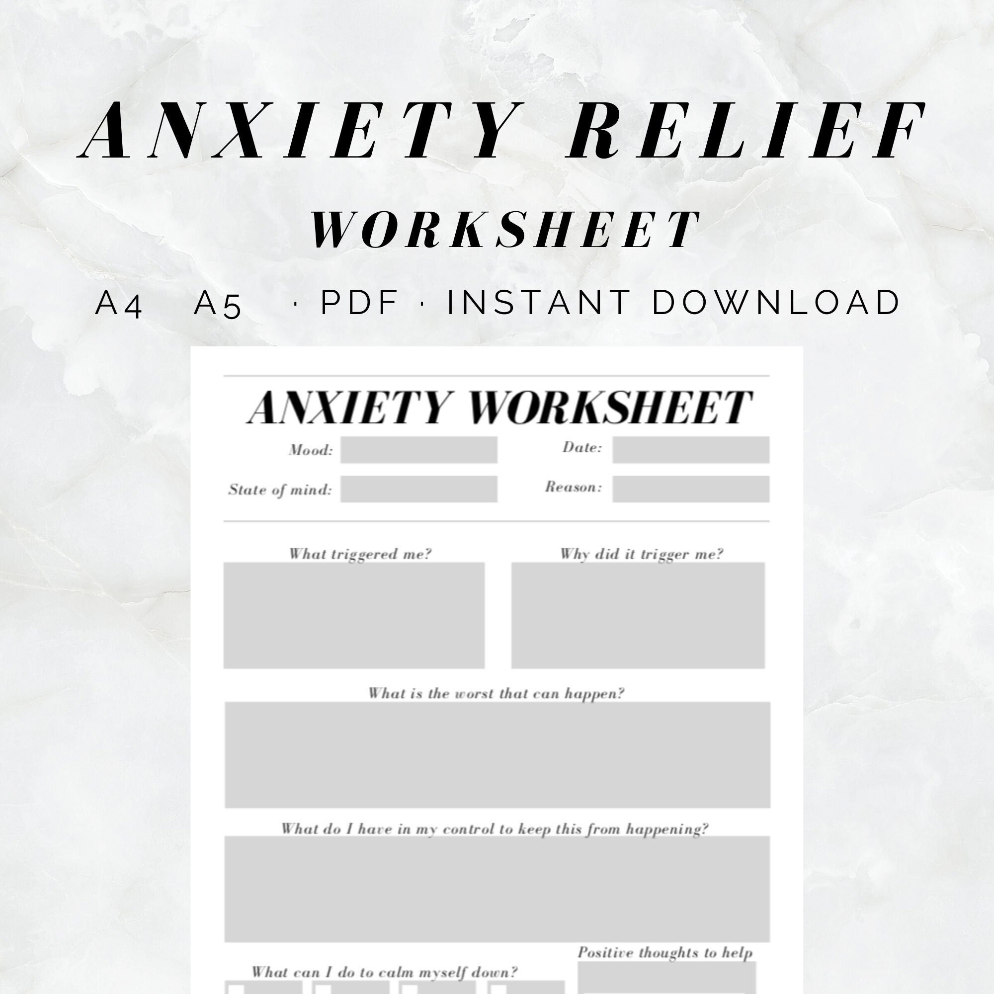 anxiety therapy journal self help worksheet printable etsy canada