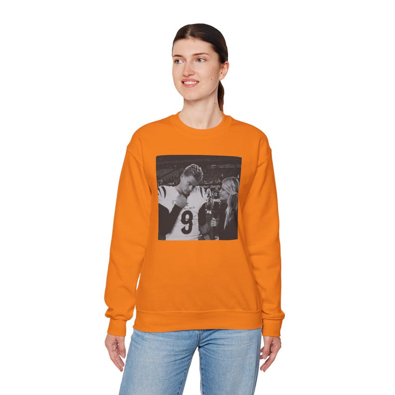 Joe Burrow Cincinnati Bengals Meme Gildan Crewneck Sweatshirt Safety Orange
