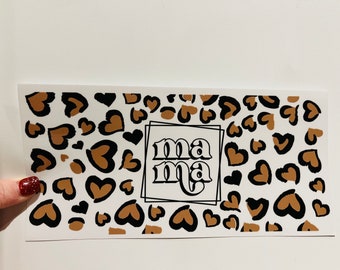 Mama Leopard Print Hearts UV DTF 16oz Cup Wrap