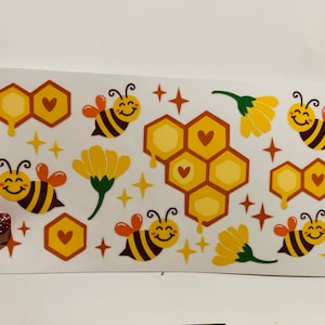 Happy Bees & Honeycomb UV DTF Cup Wrap - 16oz Glass Can