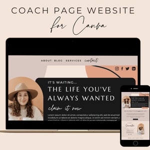 Coach Canva Website, Canva Template for Coaches, Canva Banners, DIY Canva, Marketing Coach, BohoGirl Boss Website, Blogger, Instant Download