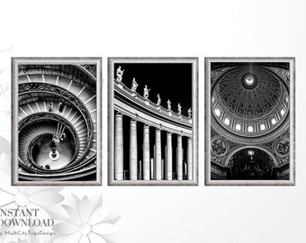 Rome Architecture Print, Set of 3 Prints, Rome Italy Print Poster, Rome Wall Art, Printable Wall Art Black and White, Set of 3 Art Prints