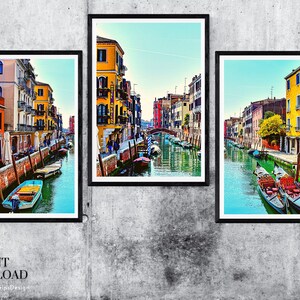 Venice Canal with Gondolas  Set of 3 Prints, Venice Print, Venice Italy Print, Venice Wall Art, Printable Wall Art, Venice Print Set