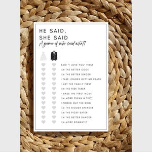 Bridal Shower Game Digital Download “He Said, She Said”.