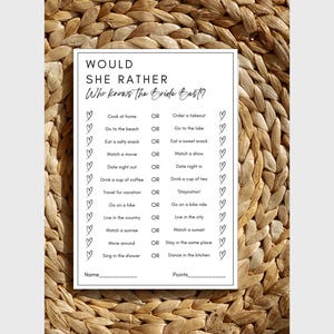 Bridal Shower Game Digital Download “Would She Rather”.