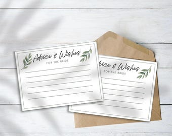 Bridal Shower “Advice & Wishes for the Bride” with Greenery Cards