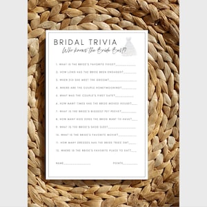 Bridal Shower Game Digital Download “Bridal Trivia”.