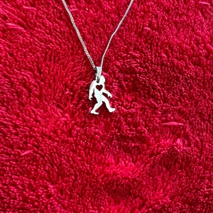 Bigfoot / Sasquatch Stainless Steel Charm Pendant with open HEART on 925 sterling silver Italy link Cuban roll cross chain 18"