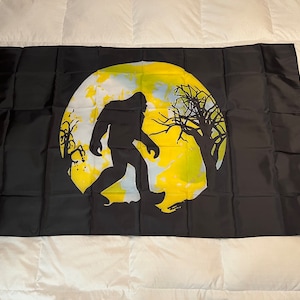 Sasquatch, Bigfoot walking in the moonlight 100% Polyester Double Sided Flag