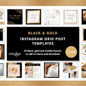 Black, marble and gold - Instagram grid post templates for Canva - Instagram Posts - Editable in Canva