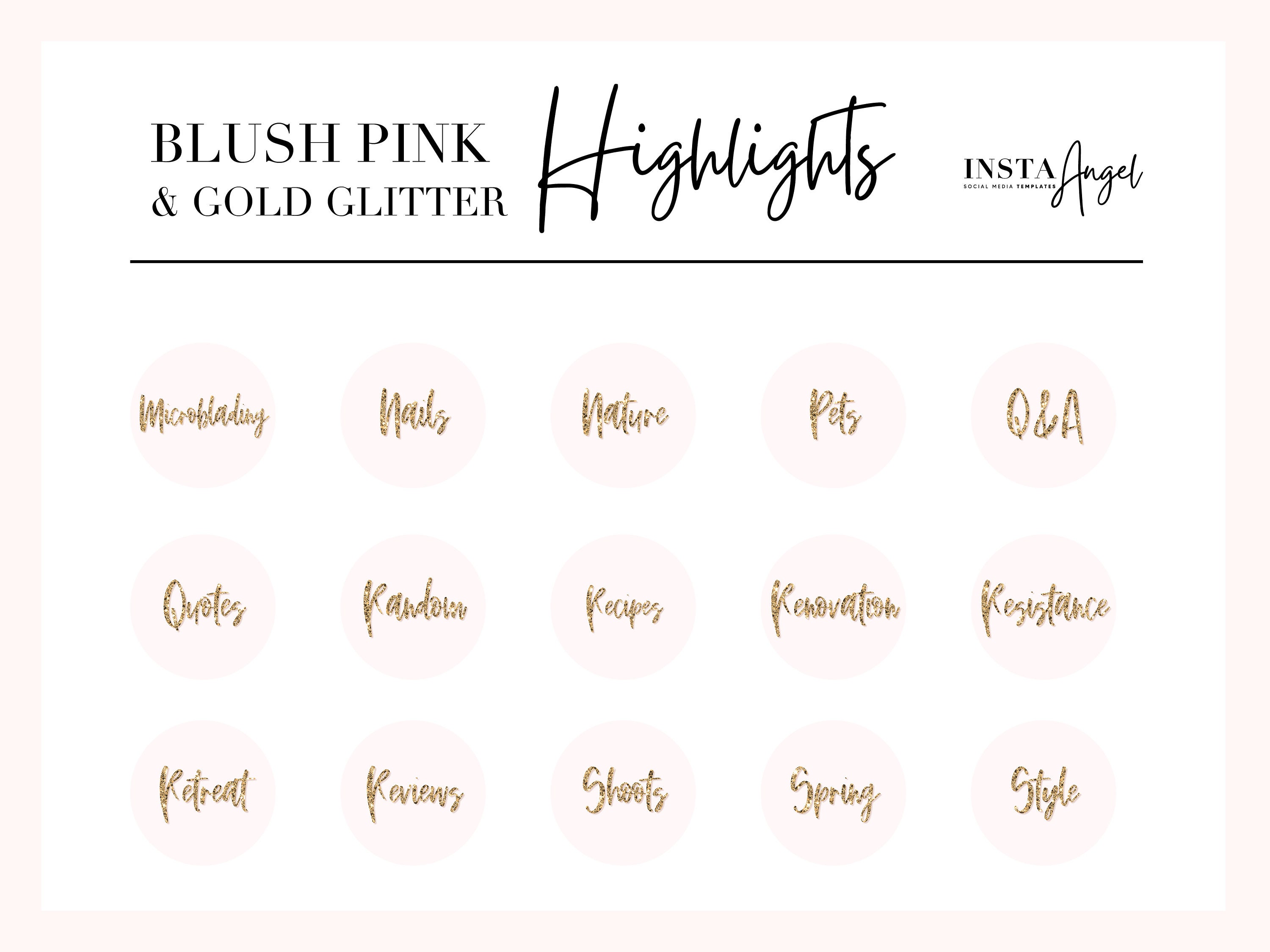 Blush Pink and Gold Glitter Instagram Highlight Covers Instagram Story