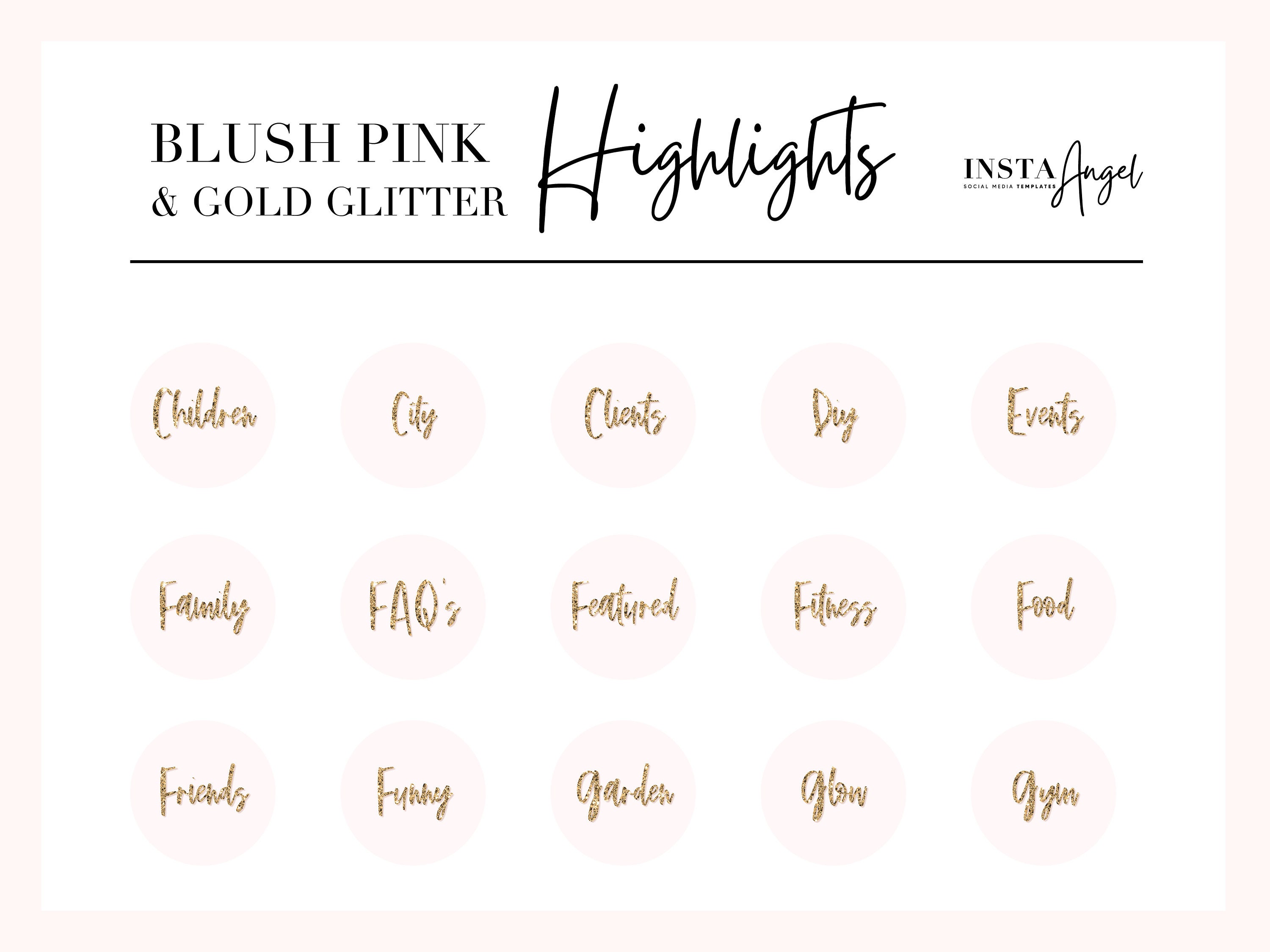 Blush Pink and Gold Glitter Instagram Highlight Covers Instagram Story