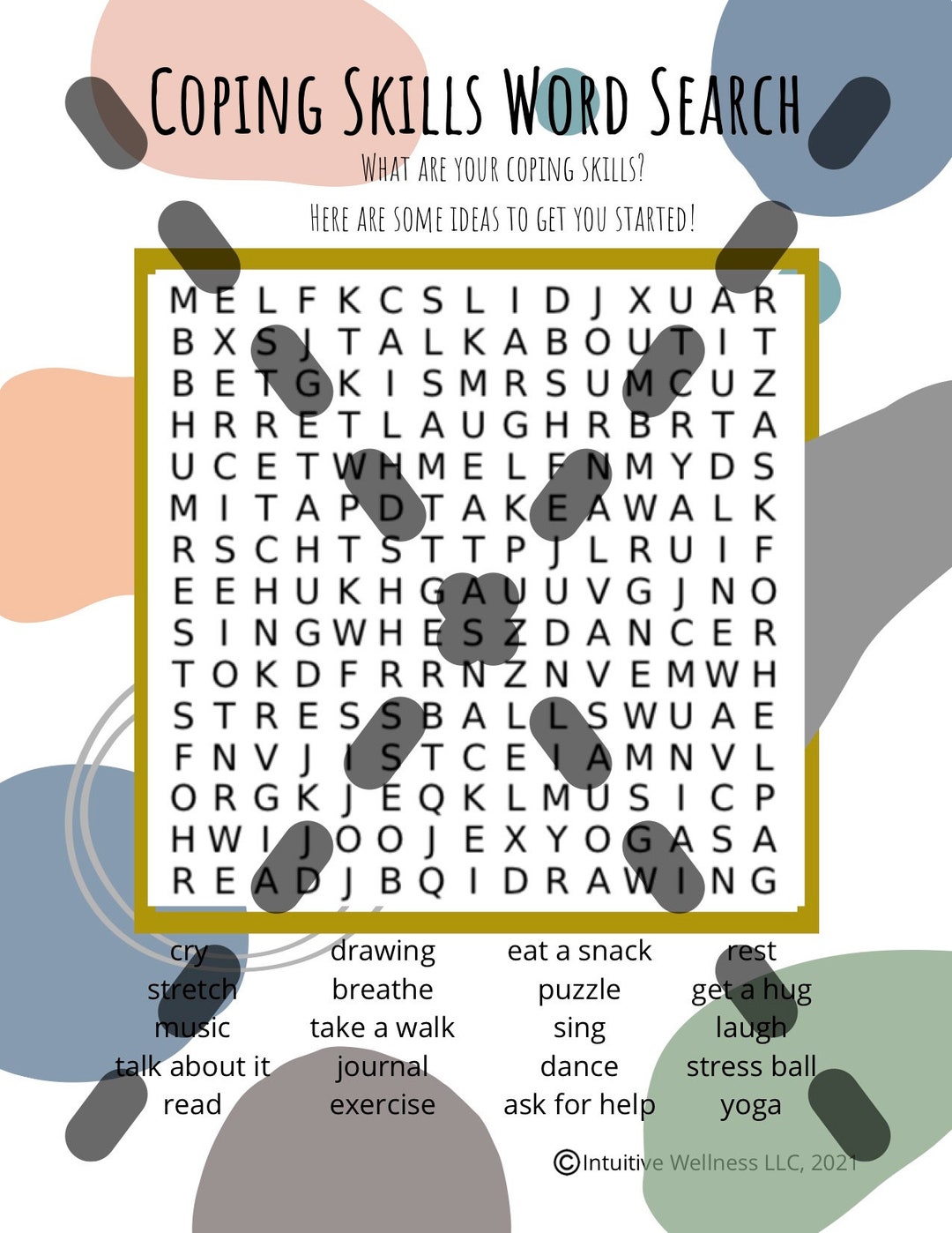 Coping Skills Word Search Worksheet - Etsy