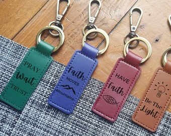 Personalised Bible Quote Keyring Unique Christian Gifts 4 Colours PU Leather