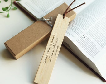Personalised Engraved Bamboo Wooden Bookmark, 5th Wedding Anniversary Gift, Custom Birthday Gift