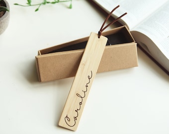 Personalisierte Name Bambus Lesezeichen, Gravur aus Holz, Einzigartiges Geburtstagsgeschenk