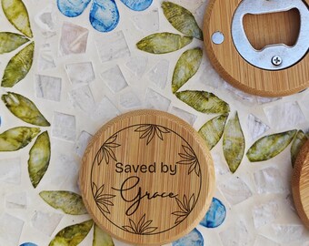 Bambus Magnet Flaschenöffner mit Gravur, einzigartiges christliches Geschenk