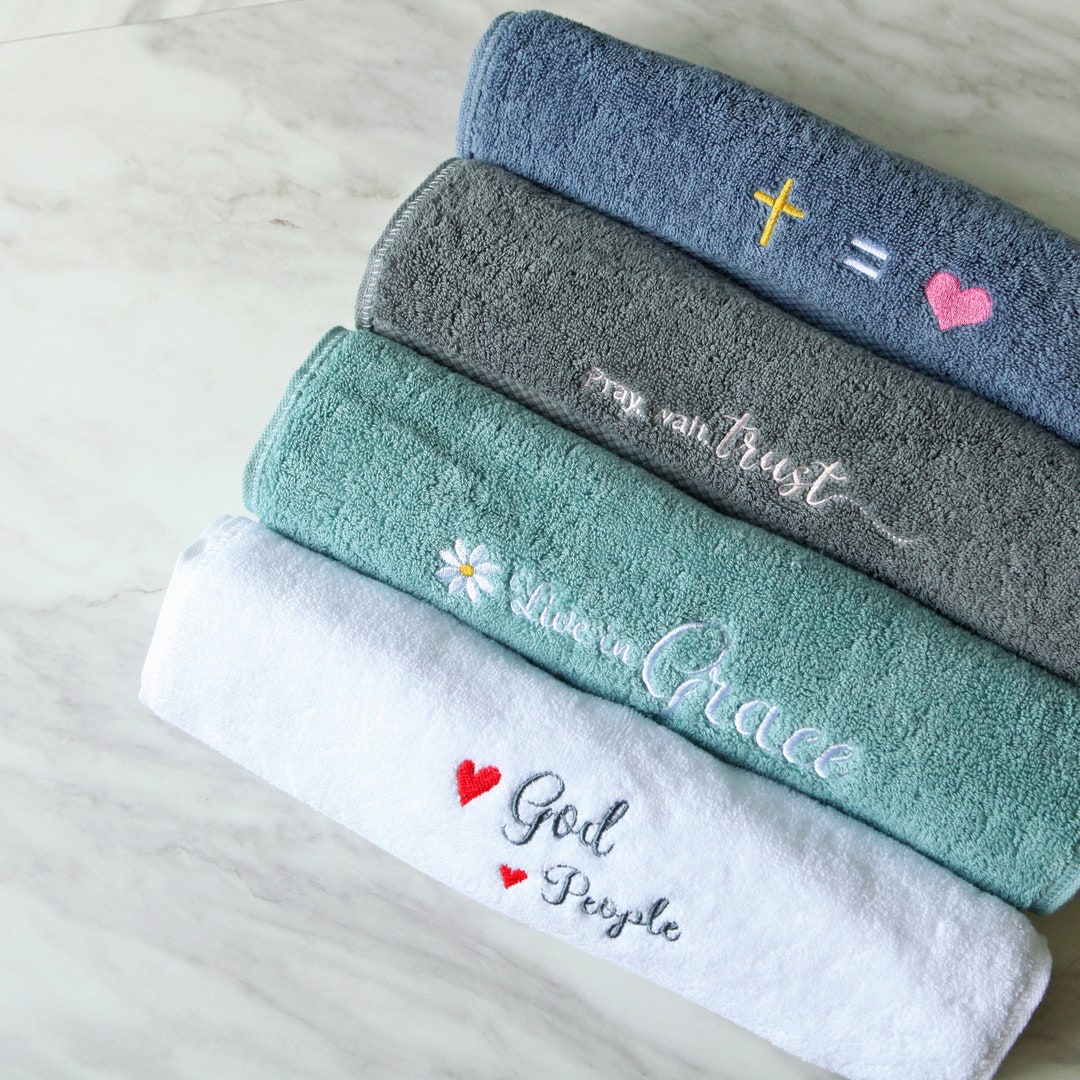 Embroidery Hand Towel Unique Christian Gift 4 Colours Etsy