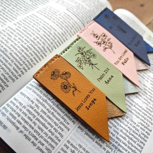Personalised Floral Bible Verse Name Leather Bookmark Unique Christian Gifts