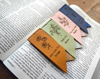 Personalised Floral Bible Verse Name Leather Bookmark Unique Christian Gifts