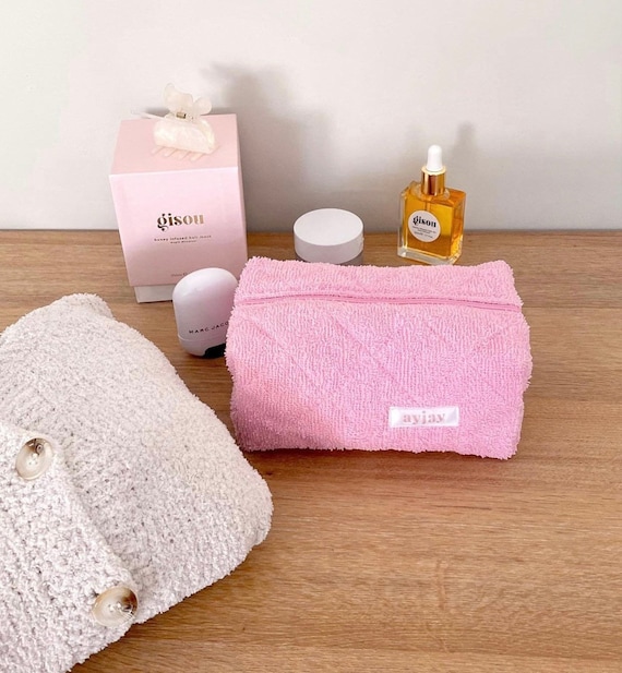 Makeup Bag Terrycloth Towelling Quilted Cosmetics Bag Teddy Pink Toiletry  Travel Bag -  Finland