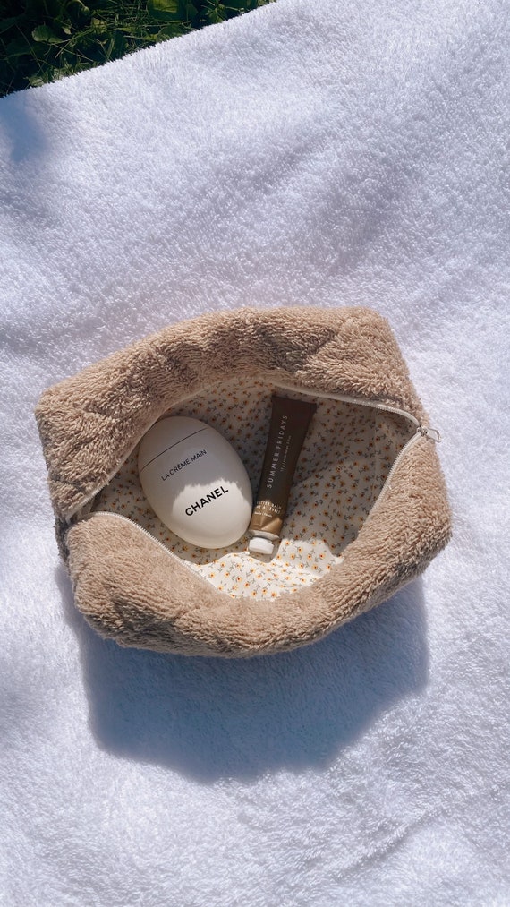 Makeup Pouch Small Purse Bag Camel Soft Teddy Terrycloth 