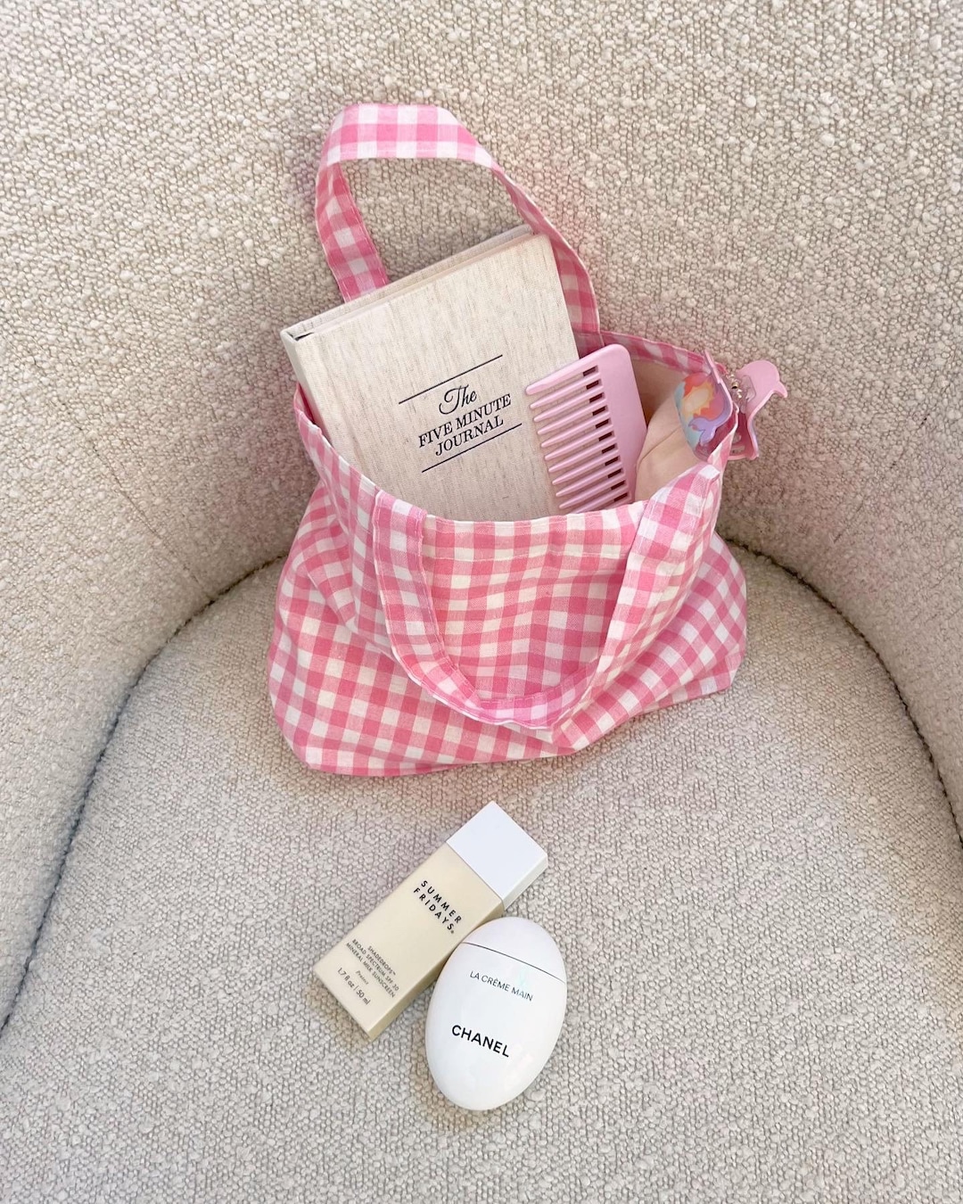 Lunch Bag Pink Gingham Tote Bag Beach Bag - Etsy