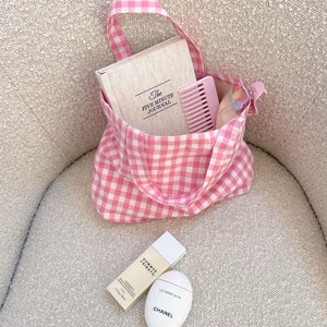 Lunch Bag Pink Gingham - Tote Bag - Beach Bag - Machine Washable