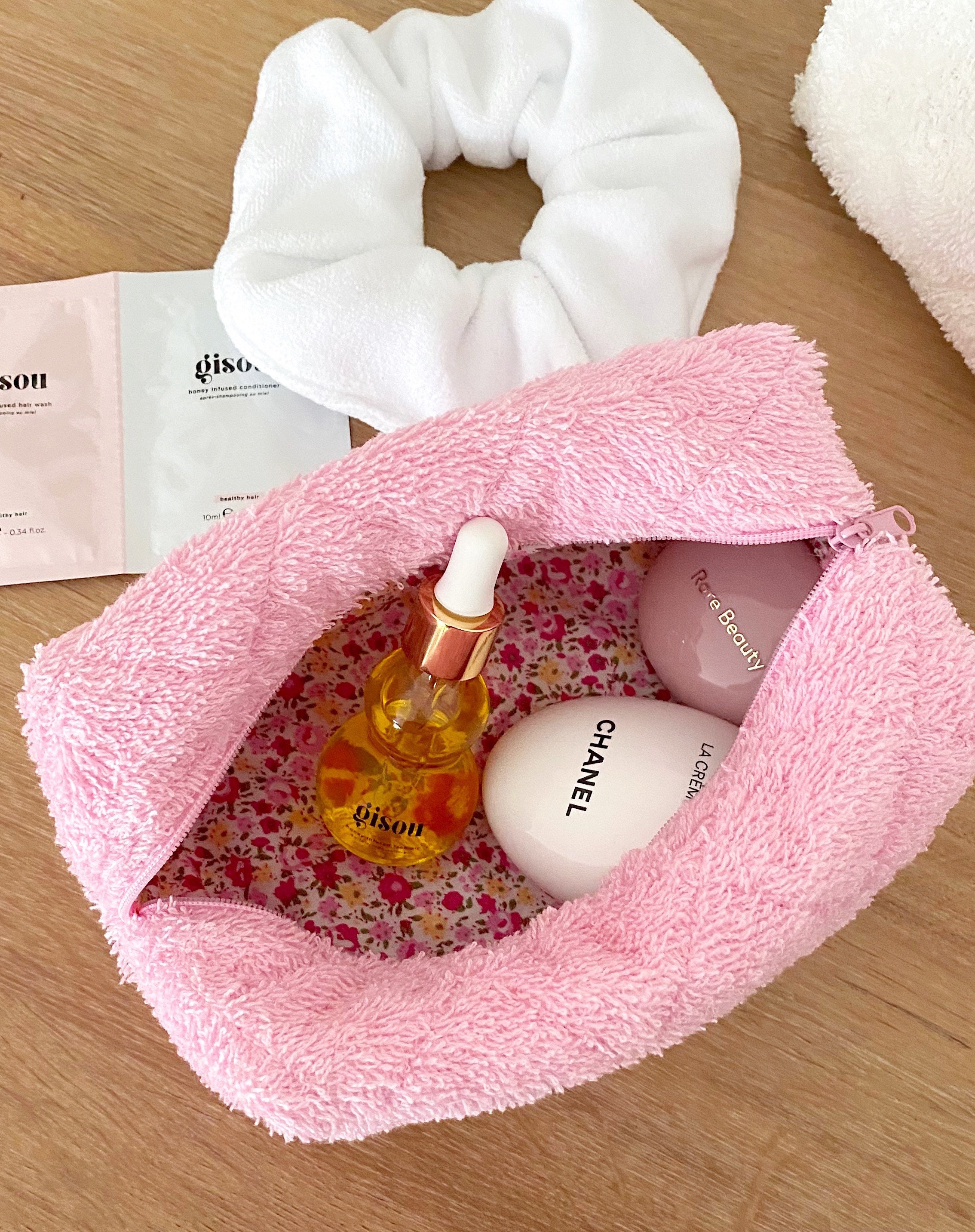 Makeup Bag Terrycloth Towelling Cosmetics Bag Cream Teddy Floral Toiletry  Travel Bag Sherpa Soft 