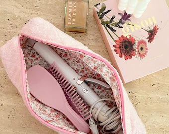 Hairtool/Dyson Bag Baby Rosa Teddy Creme Floral Gesteppte Make-up Reisetasche