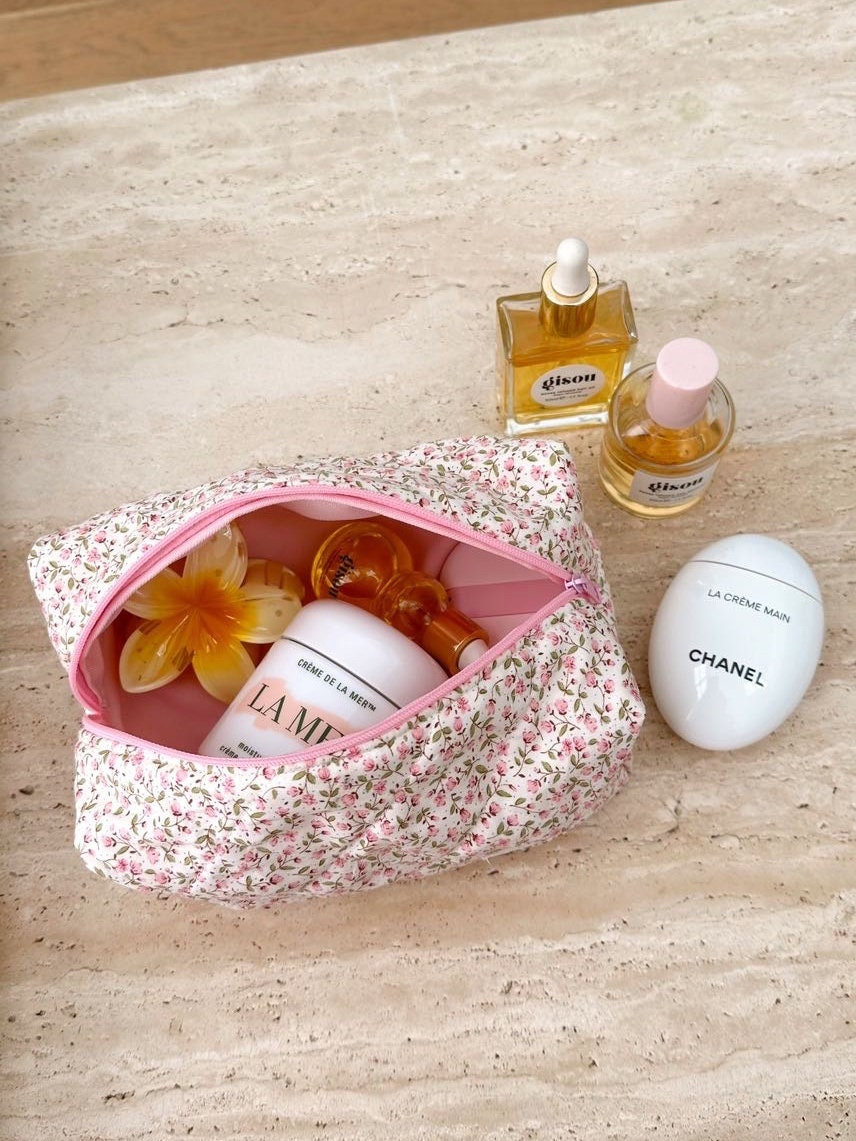 Buy Makeup Bag Quilted Cosmetics Bag Pink Garden Floral Online in