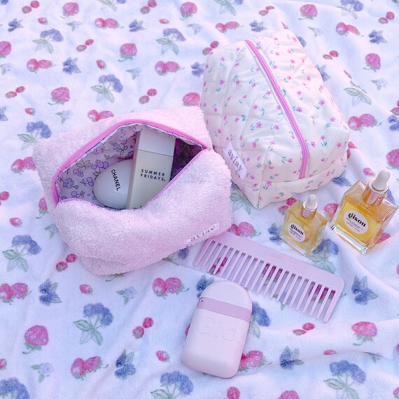 Makeup Bag Terrycloth Towelling Quilted Cosmetics Bag Teddy Pink Toiletry  Travel Bag -  Finland