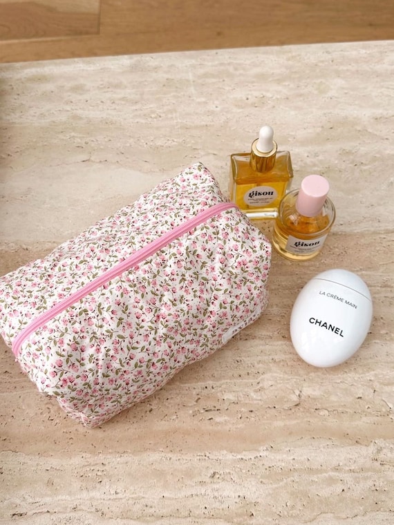 Chanel parfums white pink cotton makeup clutch travel cosmetic purse  handbag bag