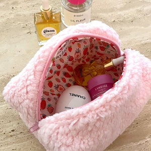 Makeup Bag Terrycloth Towelling Cosmetics Bag Pink Soft -  Israel
