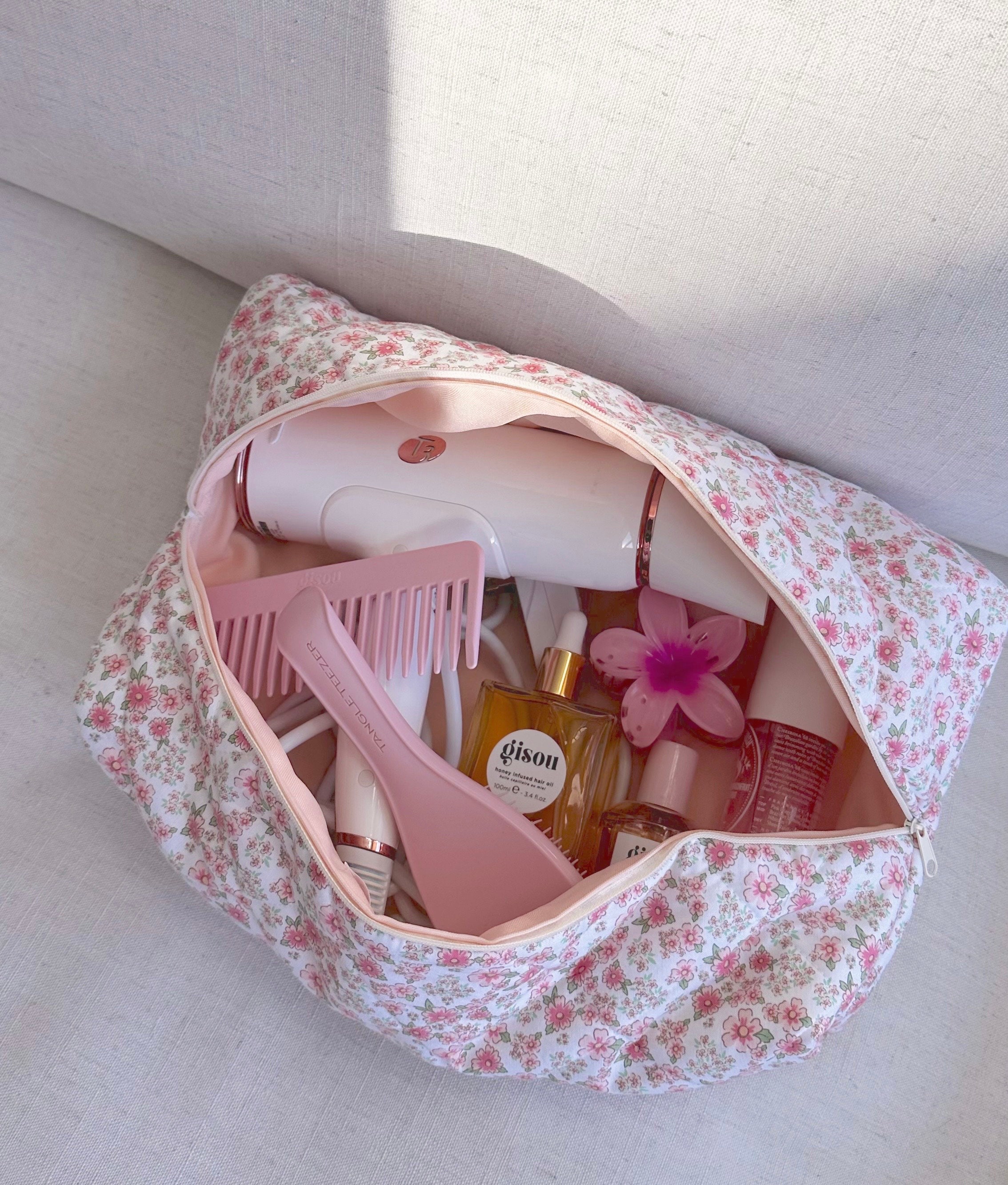 Makeup Bag Terrycloth Towelling Quilted Cosmetics Bag Teddy Pink