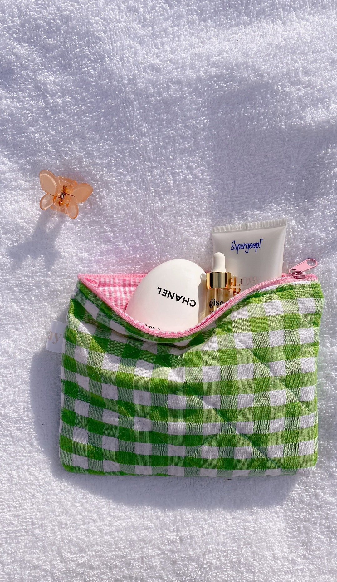 Makeup Pouch Small Quilted Purse Bag Green Gingham Machine Washable Etsy