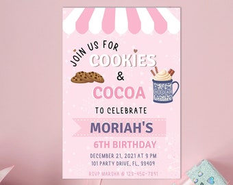 Cookies & Cocoa Christmas Party Invitation , Digital Birthday Party Invitation, Printable Cookies and  Cocoa Theme Invite