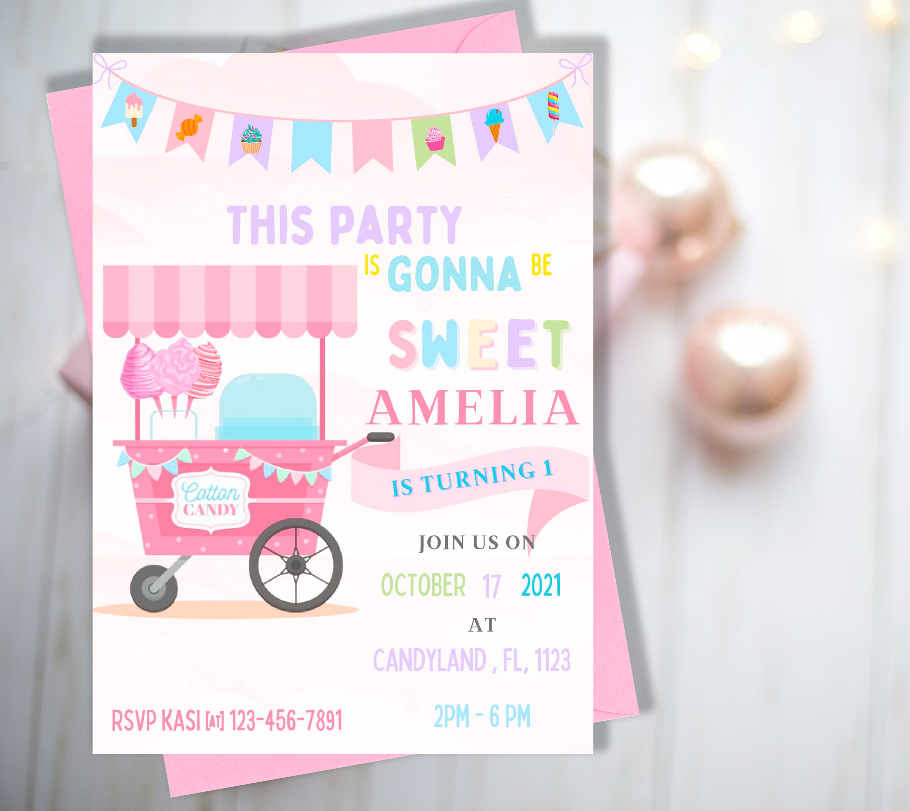 Pastel Printable Cotton Candy Invitation Digital Birthday Party ...