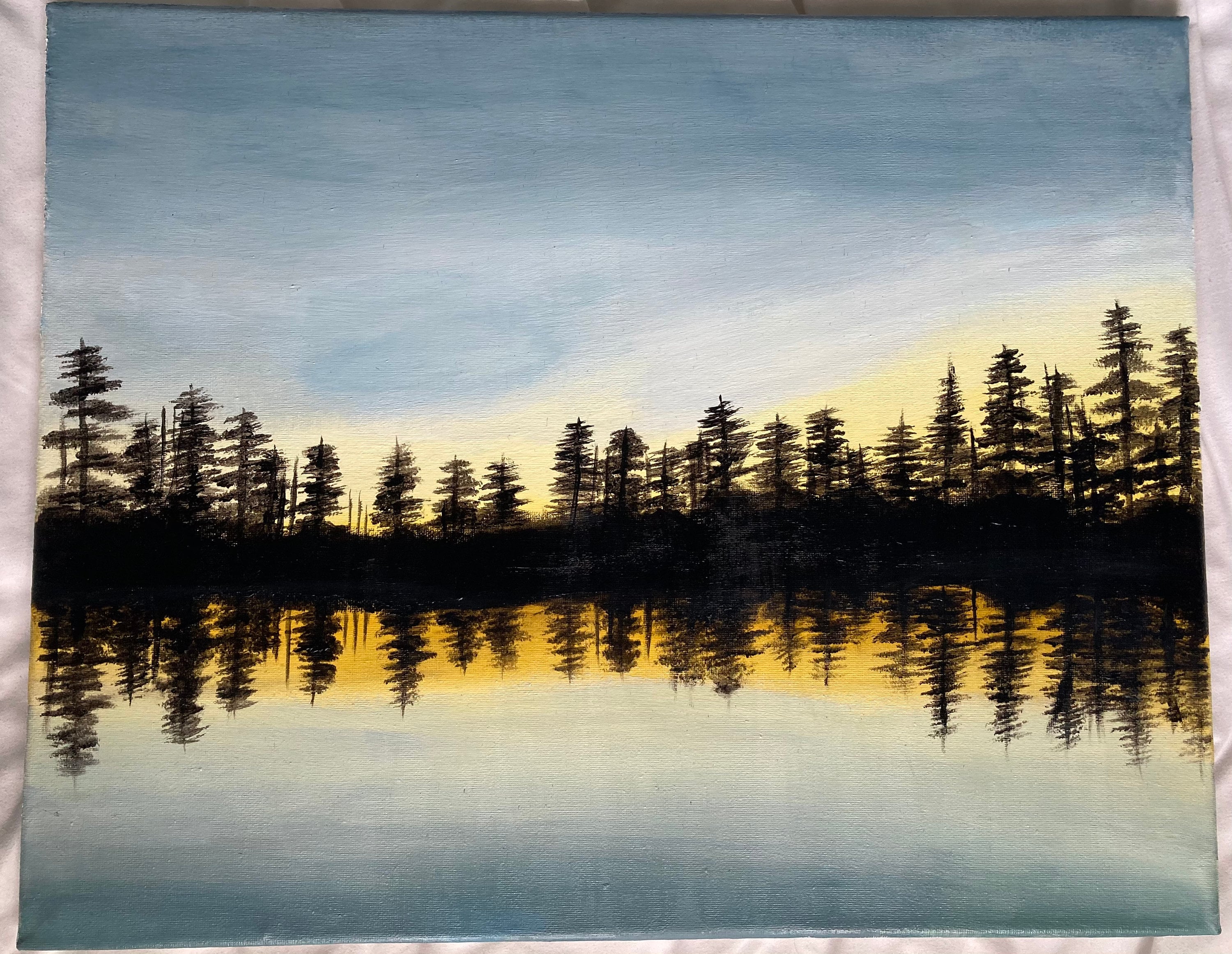 Trees Reflecting on Water Sunset Acrylic Painting 16 x 20 Etsy