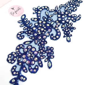 Large Royal Blue Crystal Dance Hair Piece Applique