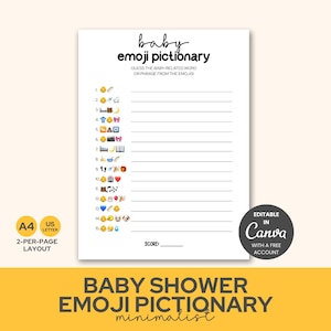 Emoji Pictionary Baby Shower Game | Printable and Editable Canva Template | Fun Baby Shower Activity | Minimalist Gender Neutral Design