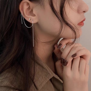 Threader Earrings, Sterling Silver Threader Earrings, Drop Earrings, Minimalistic Earrings, 925 Silver Earrings image 3